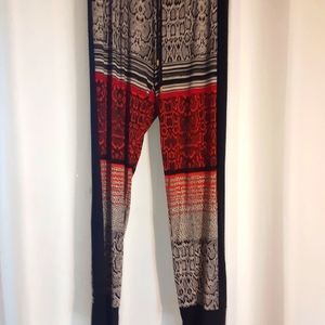 INC pants black white orange elastic waist and elastic ankle draw string